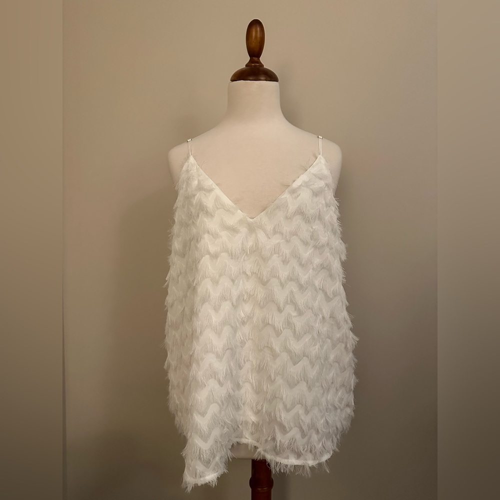 Women's White Fringe V-Neck Cami